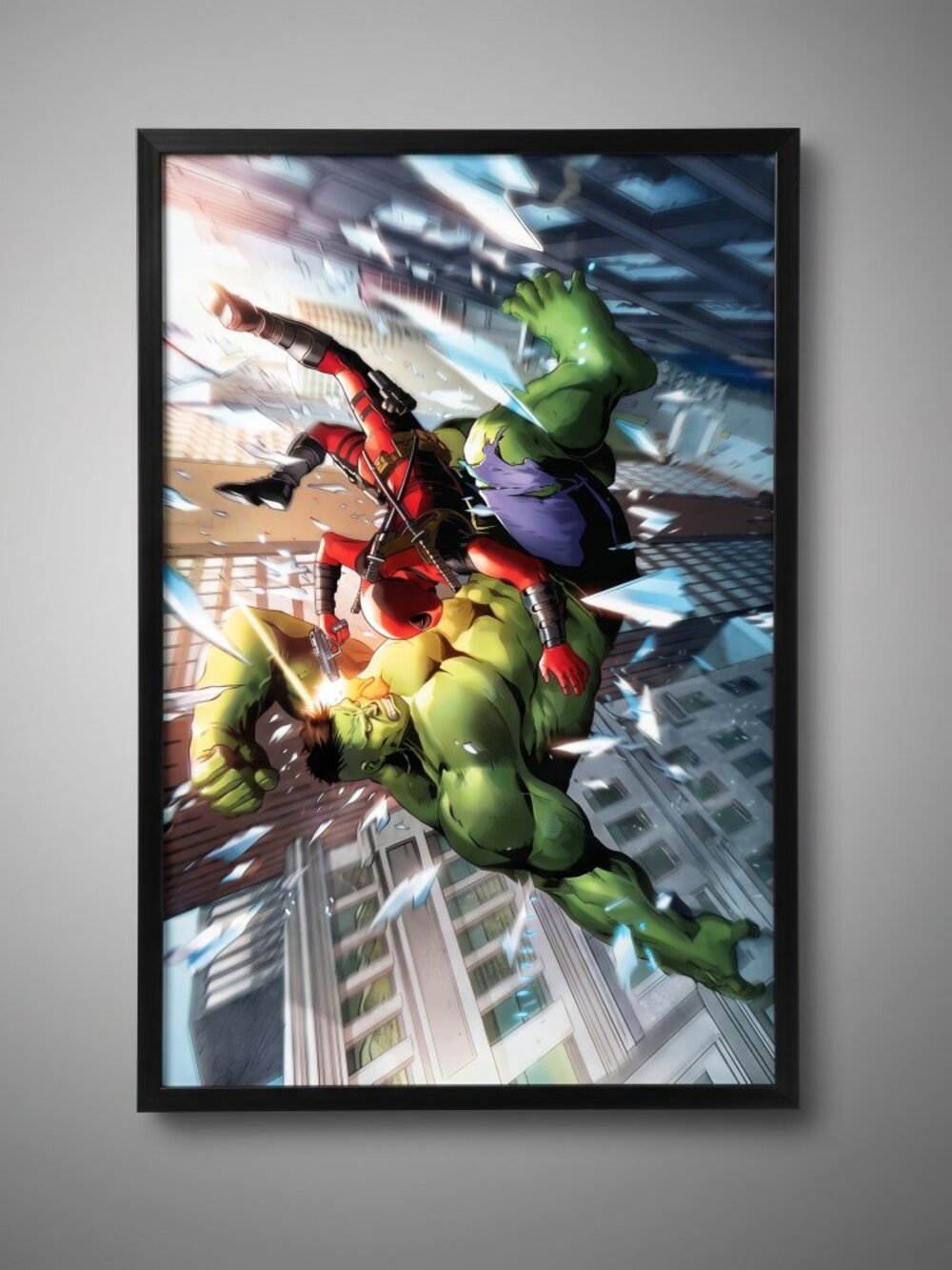 Hulk vs Deadpool Large Framed Art Print Marvel | ~18x24 | Wall Art | Man Cave